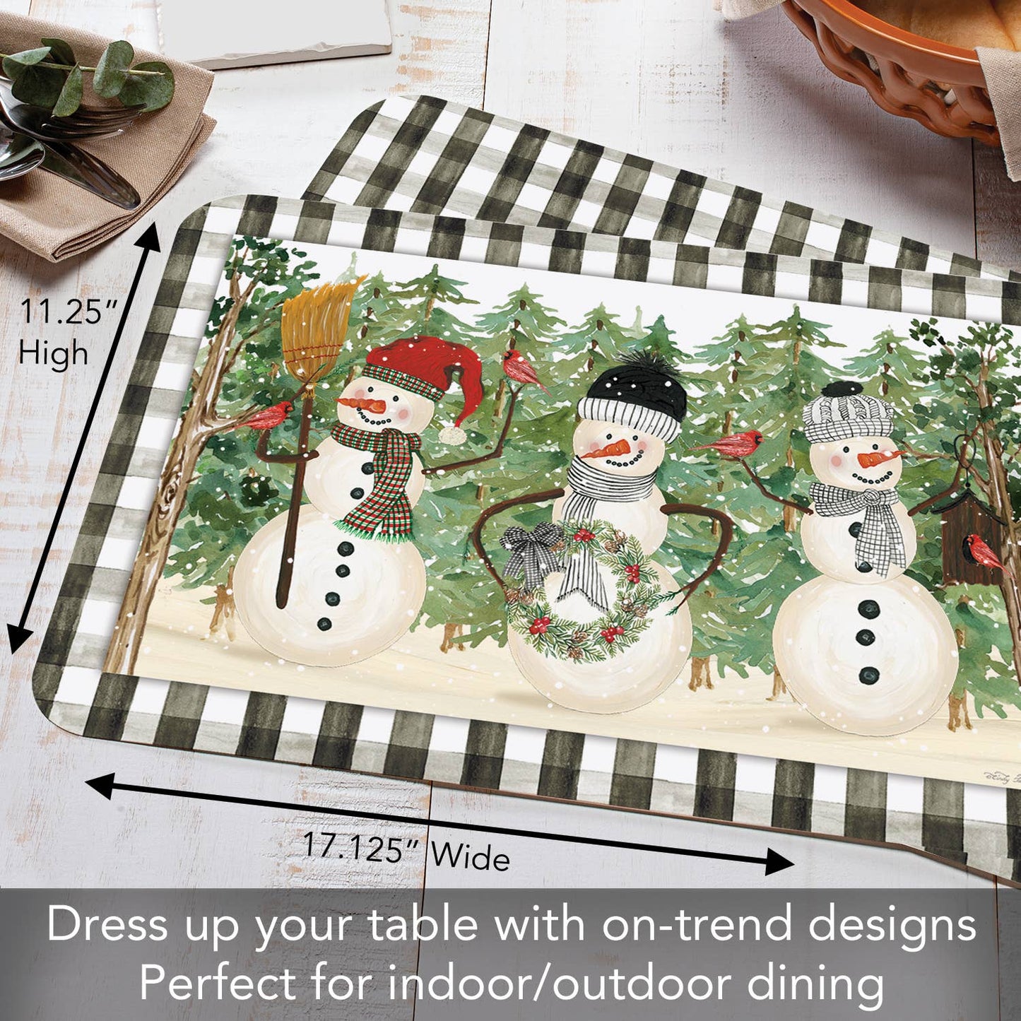 Plaid Snowmen Reversible Rectangular Plastic Placemat