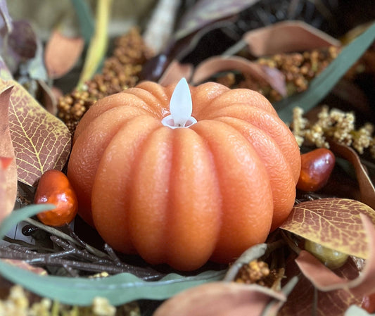 Orange Pumpkin Carved Moving Flame 4.5x2.75in