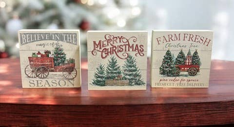 Merry Christmas/ Trees / Wagon Blocks ( 3 Assorted)