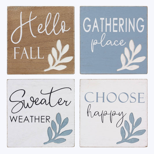 Wood Square Tabletop Fall Sign, 4 Assorted