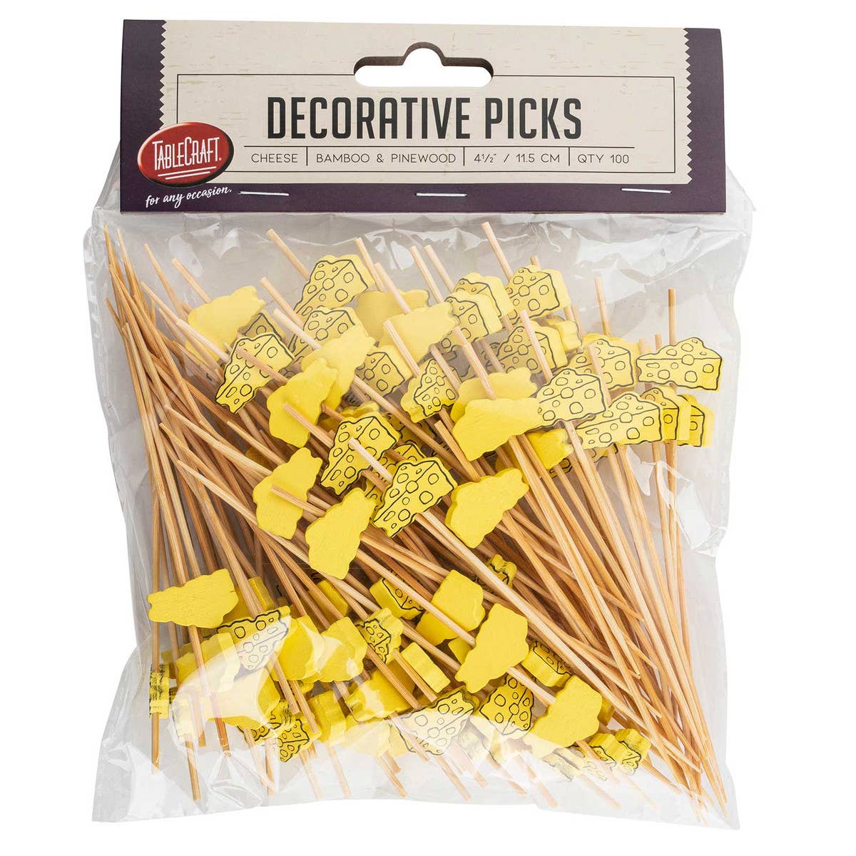 Decorative Picks, Cheese, 4.5" Bamboo, Pack of 100