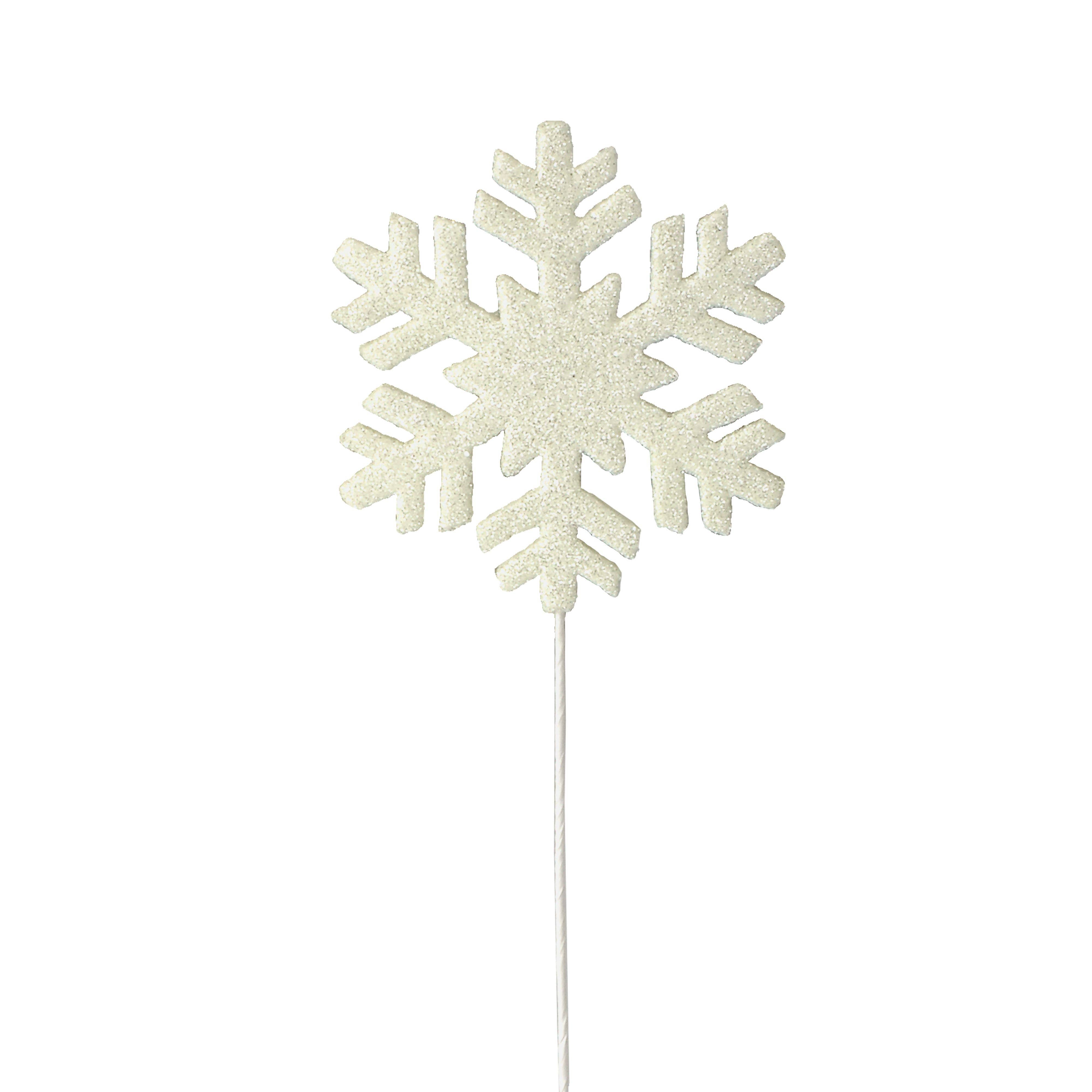 Iridescent White Glittery Snowflake Picks - 4.5