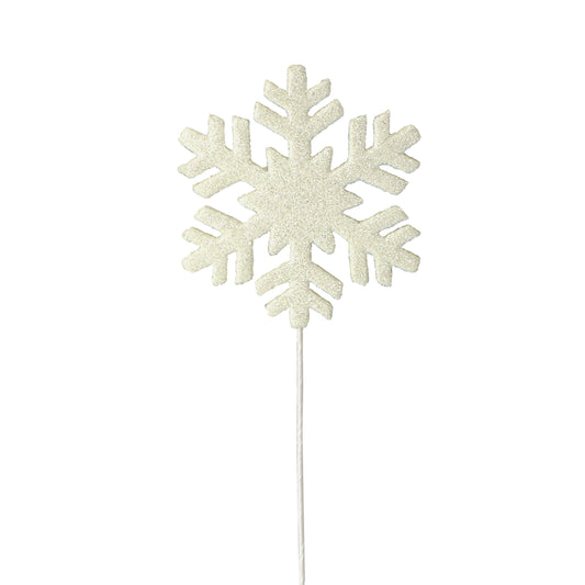 Iridescent White Glittery Snowflake Picks - 4.5"D 16"L