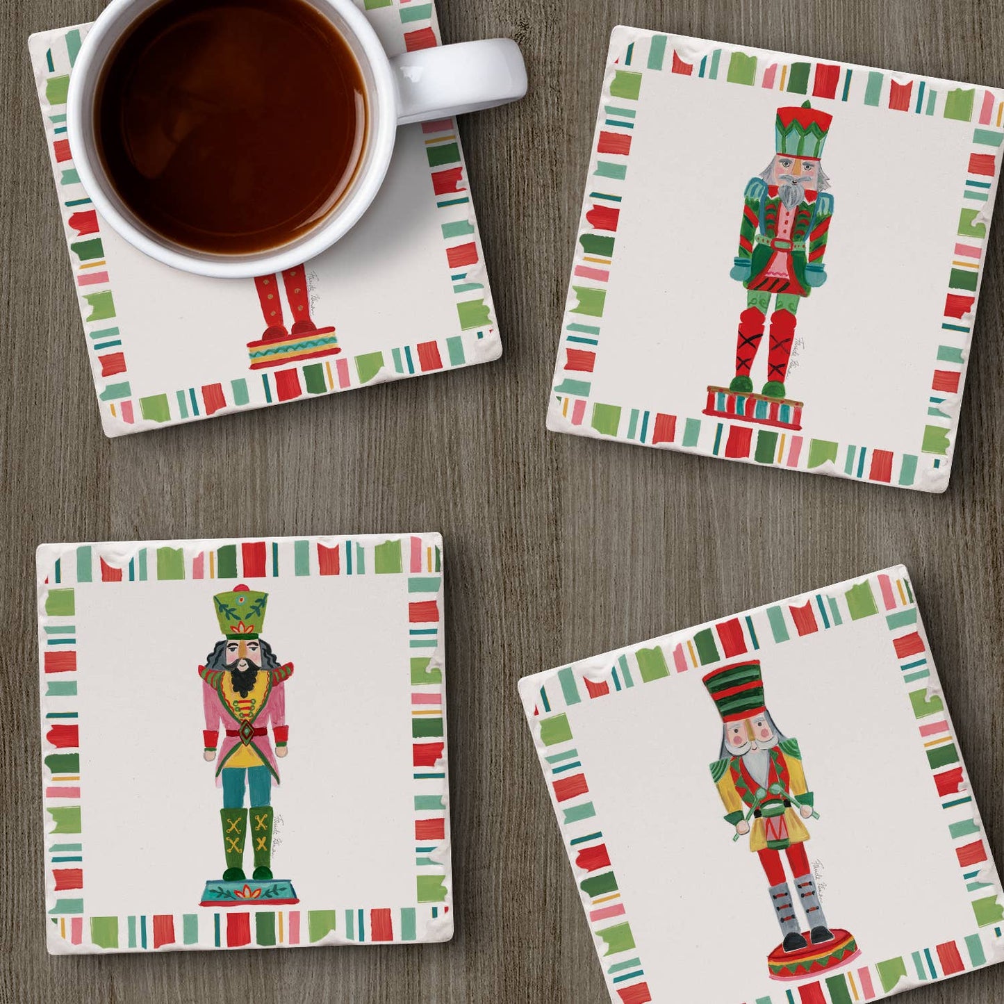 "Holiday Nutcrackers" 4 Pack Assorted Image Coaster Set