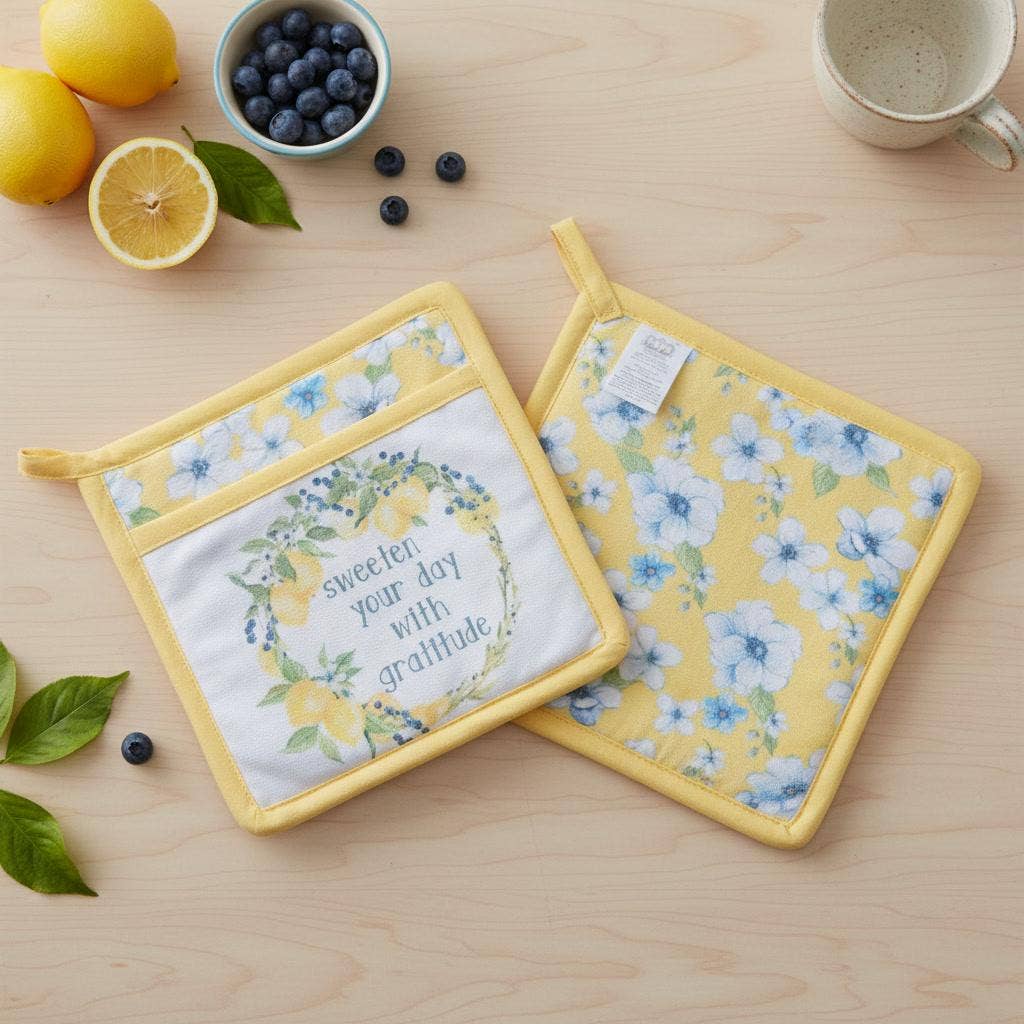 "Lemon Zest" Floral-Themed Pocket Mitt