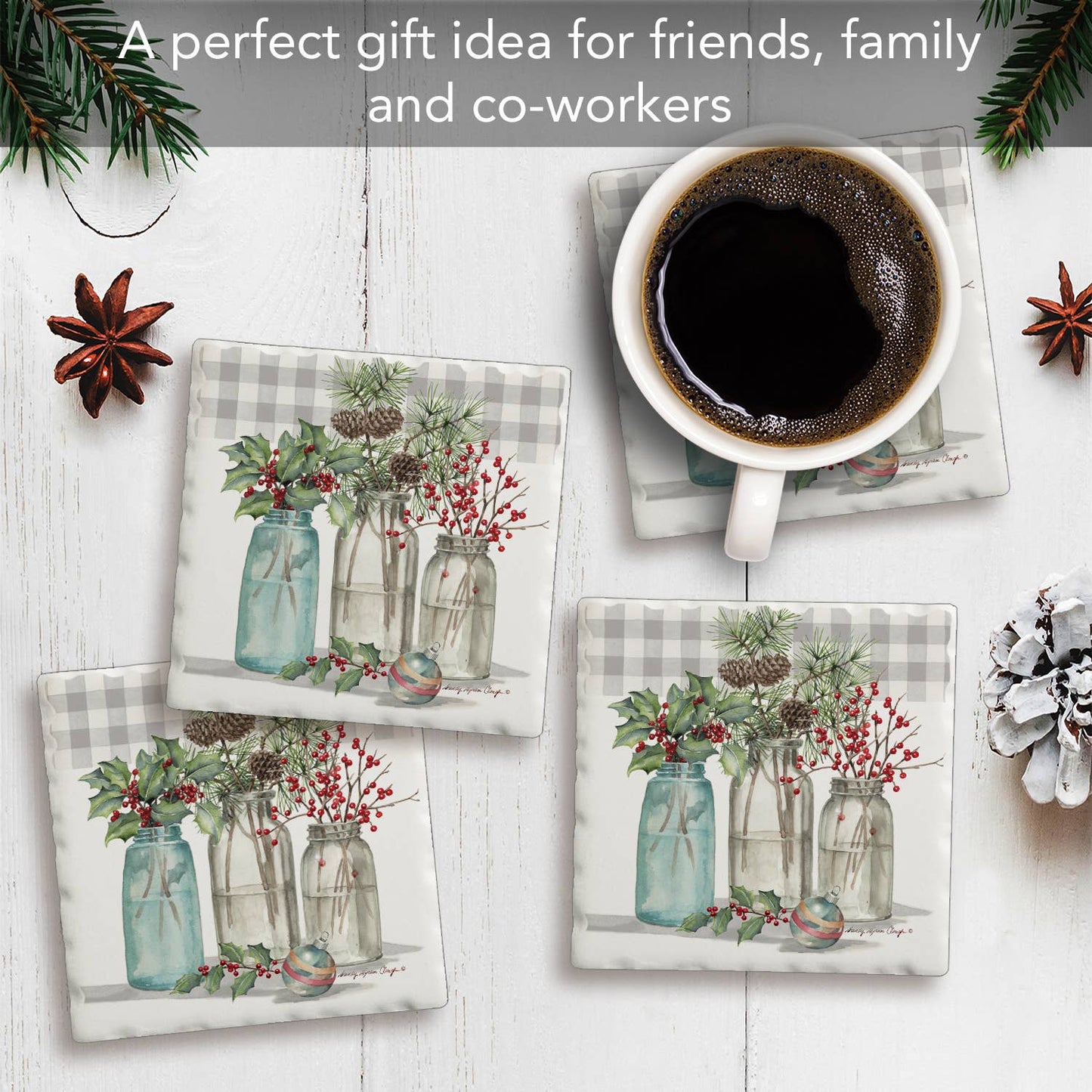 Christmas Gatherings Absorbent Tumbled Tile Coaster 4pk