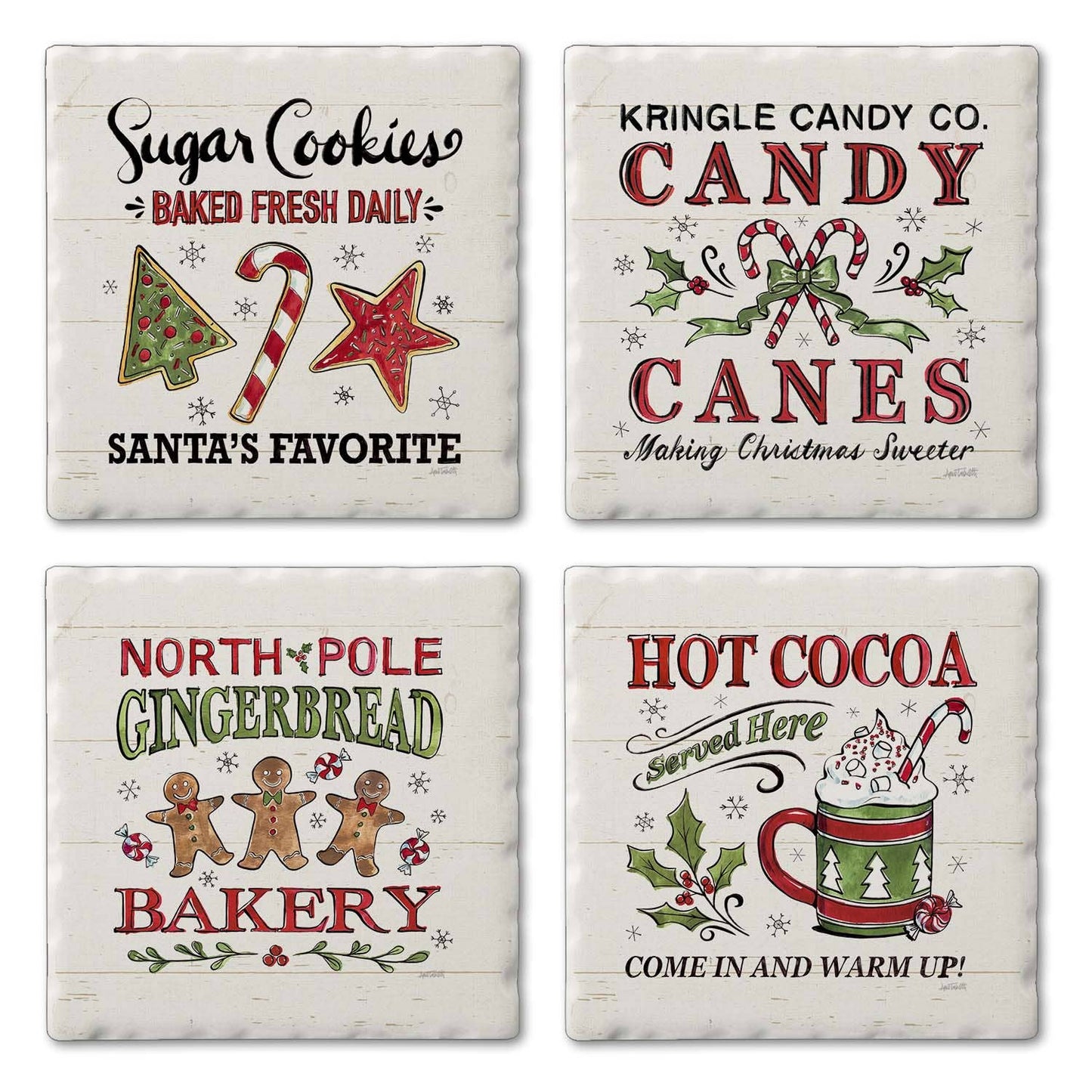 Christmas Treats Assorted Image Tumbled Tile Coaster 4 Pack