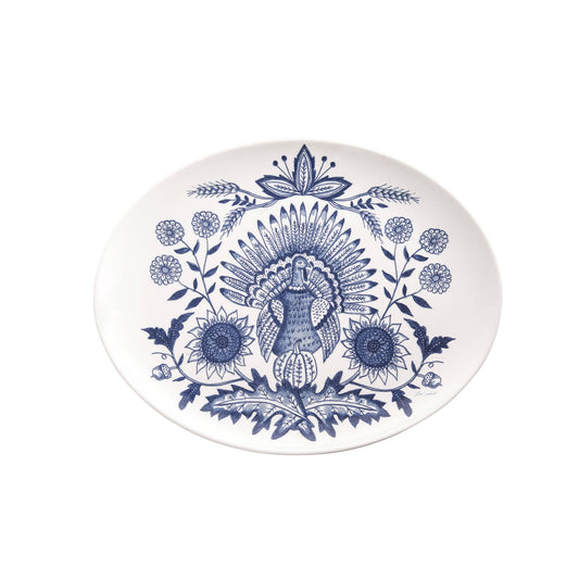 Fall/Harvest Blue Turkey Oval Stoneware Thanksgiving Platter