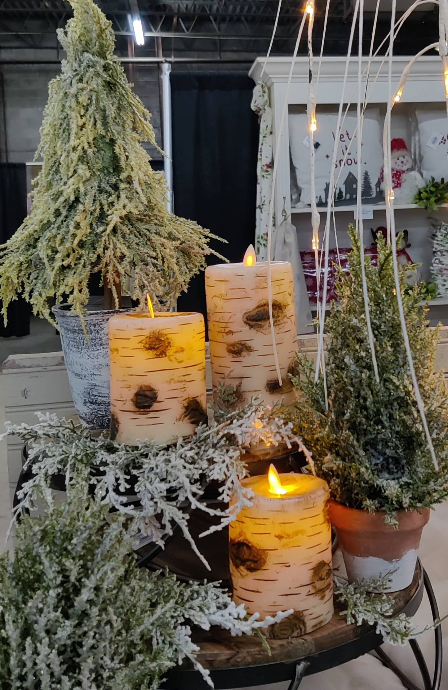 Birch Pillar Candle Moving Flame 3x4in