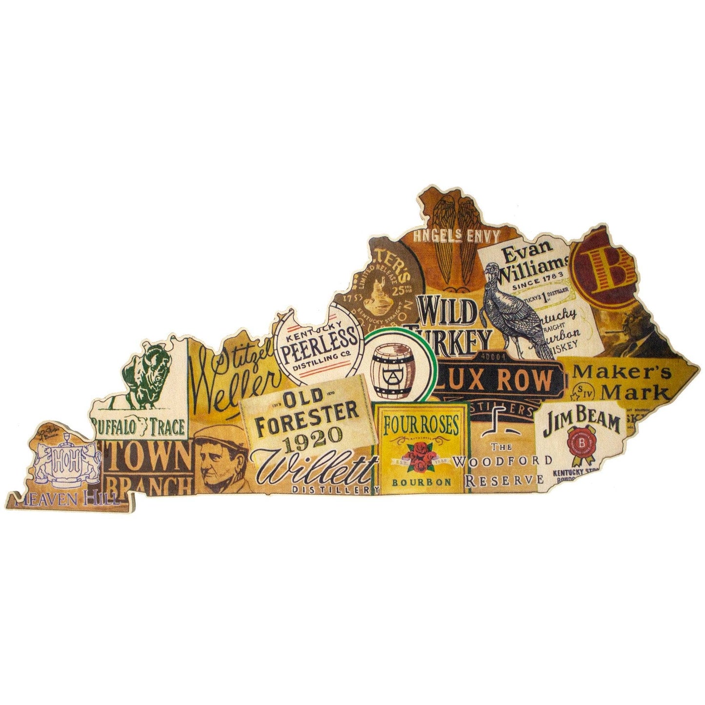 Kentucky Shaped Sign - Bourbon Labels