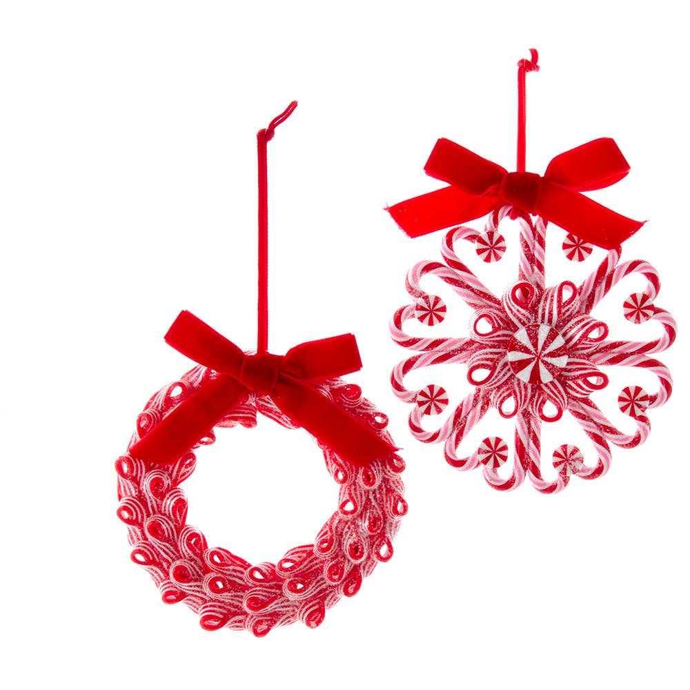 Peppermint Wreath Ornaments, 2 Assorted