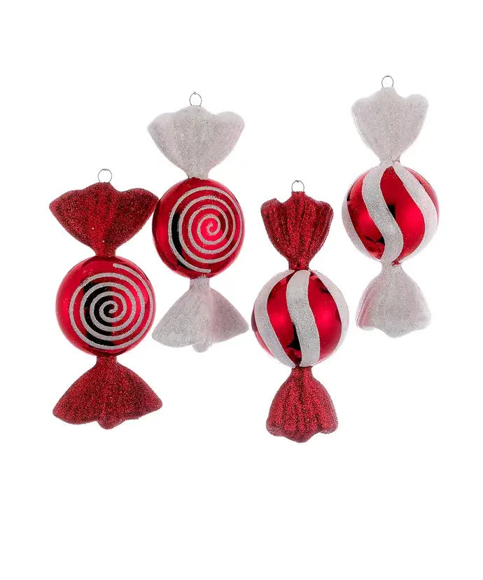 6"RED/WHITE CANDY ORNAMENT 4/ASSTD