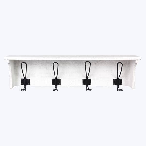 Wood White Washed Wall Shelf/Hook