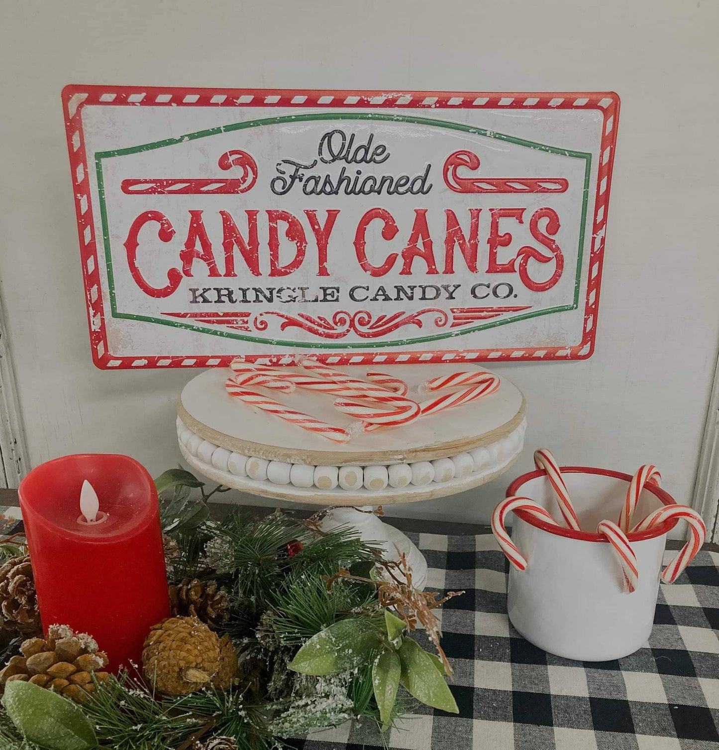 Candy Canes Metal Sign 16x8in