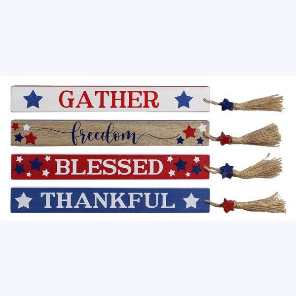 Wood Patriotic Long Tabletop Block Sign, 4 Assortment